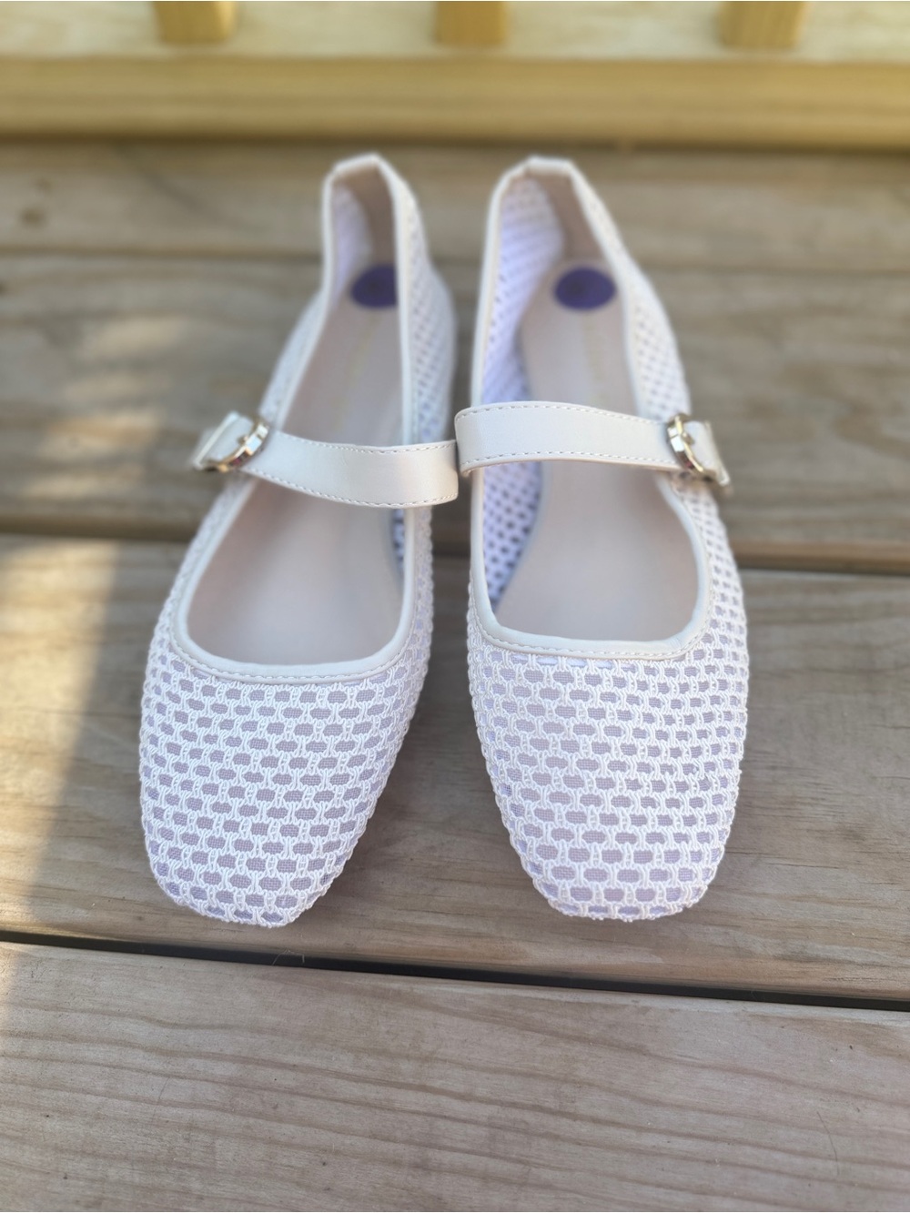 Steve Madden White Mesh Mary Jane Flats with Gold Buckles